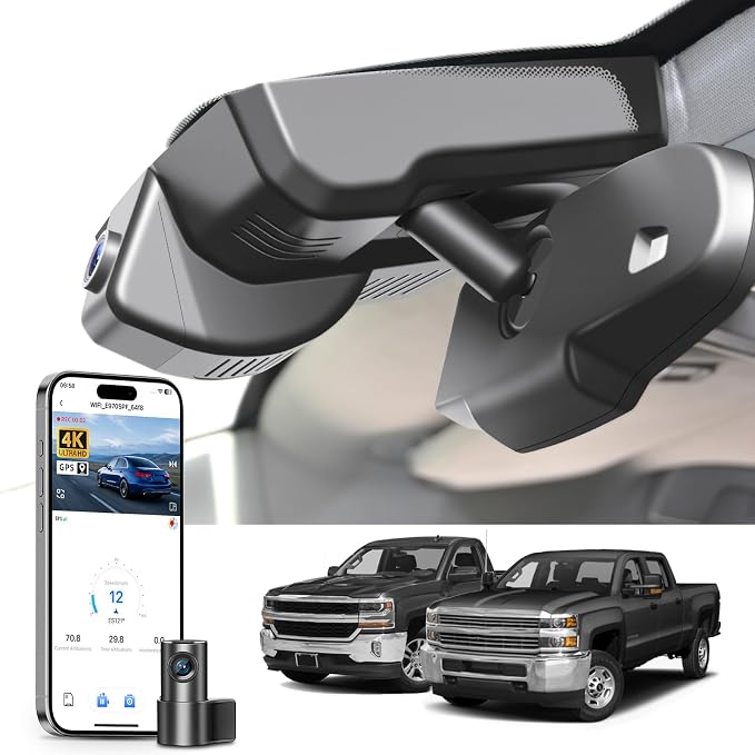 Mangoal 4K Dash Cam fit for Chevy Silverado 1500 2014 2015 2016 2017 2018 2500 HD/3500 HD 2015-2019 (Model D), with A Cover, if Not, You Can Buy Model E (with Auto-Dimming Rearview Mirror Plug)