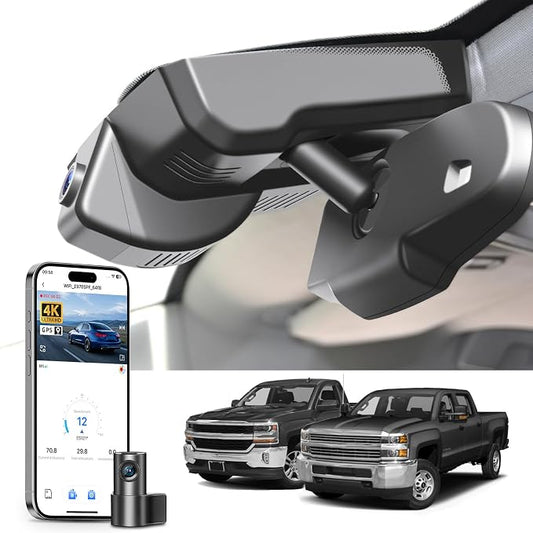Mangoal 4K Dash Cam fit for Chevy Silverado 1500 2014 2015 2016 2017 2018 2500 HD/3500 HD 2015-2019 (Model D), with A Cover, if Not, You Can Buy Model E (with Auto-Dimming Rearview Mirror Plug)