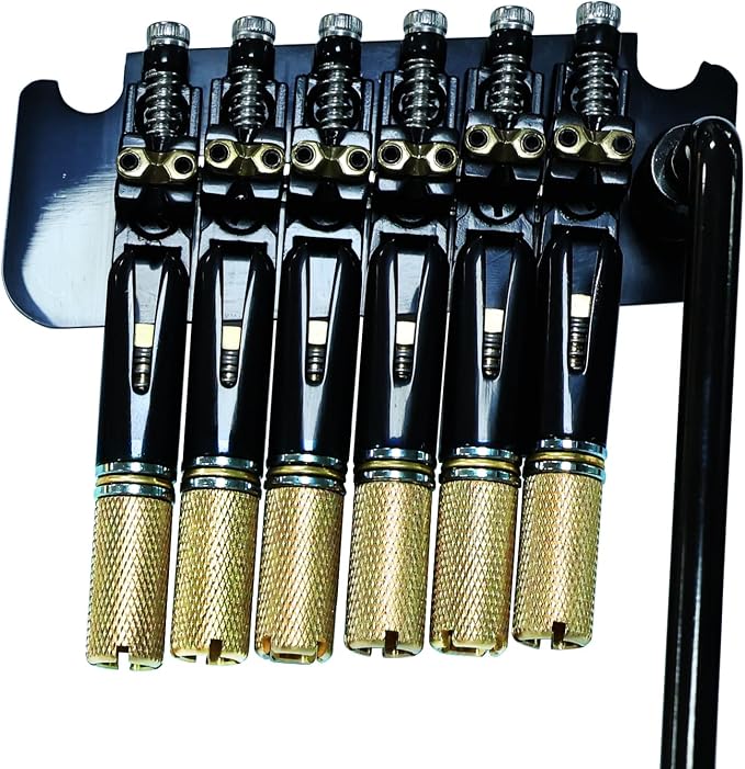 10.5mm Headless Electric Guitar Bridge Black Brass Block Saddle Hardened Steel Plate 2 point tremolo bridge for Fanned-fret 6 String Headless Electric Guitar Replacement parts