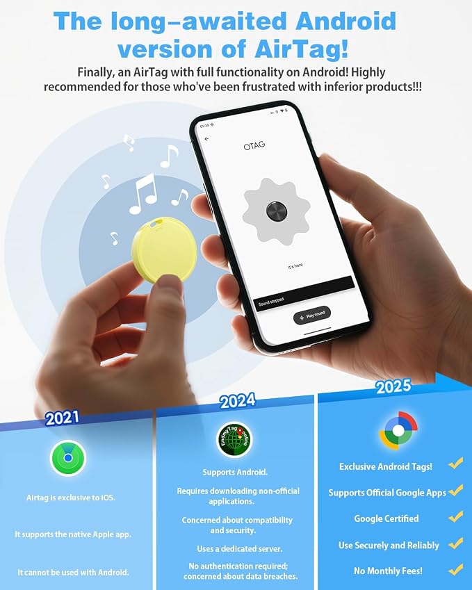 Air Tags for Android,Air Tags-4 Pack Android,Air Tracker Tags with 4 Case,2 Year Battery Life,Google Find Trackers for Google'S Find Hub App,IP65 Waterproof Luggage Tracker for Key,4 Colour
