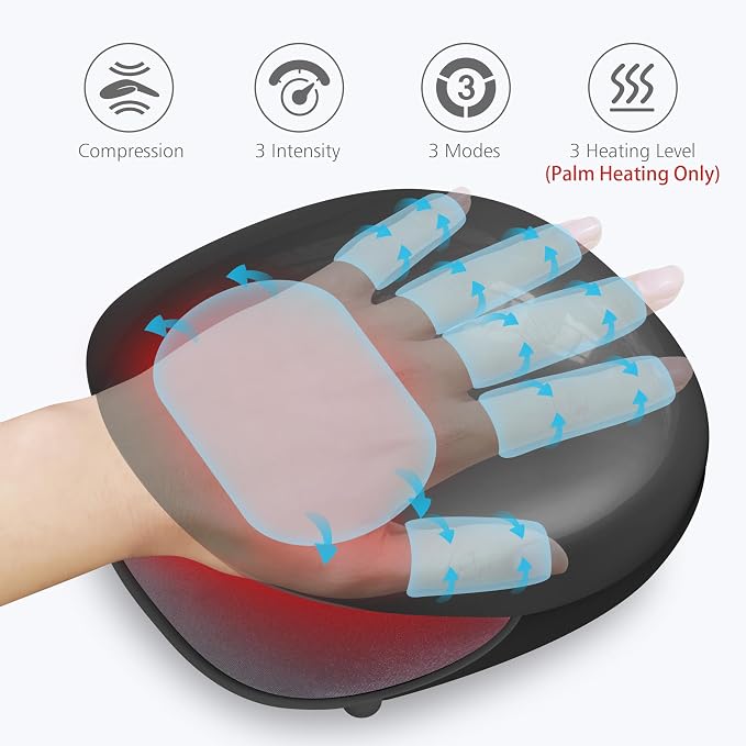 COMFIER Wireless Hand Massager with Heat -3 Levels Compression & Heating,Rechargeable Hand Massager Machine for Carpal Tunnel,【2026】Fathers Day Gift for Men(Black)