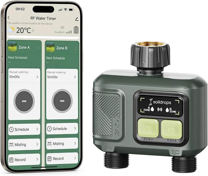 WiFi Water Timer, Hose Timer 984ft Long Range RF with Gateway, App Control, 8-Month Battery, Weather Delay, 3/4" Smart Irrigation Controller