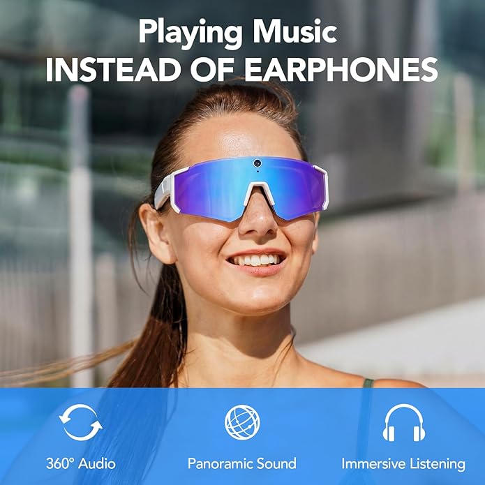 King Will Smart Glasses with Camera, AI Bluetooth Sunglasses with Detachable Inner Lense, 1200P EIS Anti-Shock Video Recording, Dual-Mic ENC Noise Cancellation, IP54 Anti-Water for Cycling & Hiking