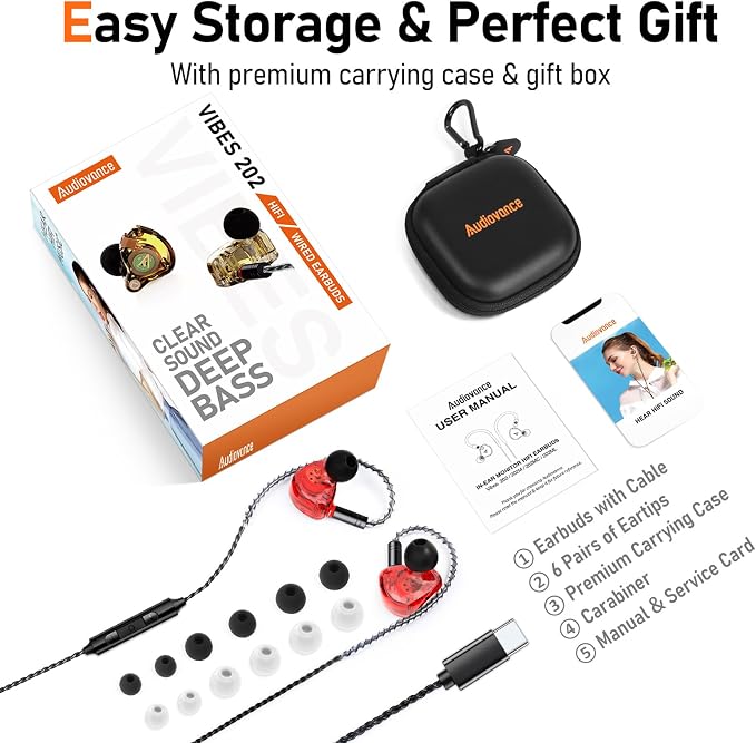 Vibes 202MC USB-C Wired Earbuds - USBC HiFi in Ear Headphones for iPhone 17/16/15 - Noise Isolating Ear Buds w/ Mic - Clear Sound, Deep Bass & Comfort-Fit Earphones - Silver Plated Cord, Carrying Case