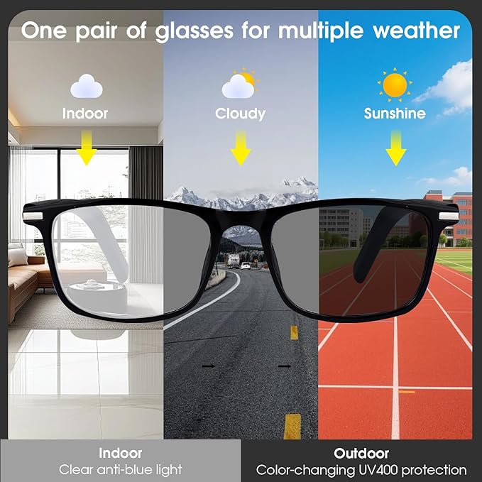 2026 Al Smart Glasses for Men Women - Bluetooth Translation Glasses with 164 Languages, Color-Change Lens, Music & Call, IP65 Waterproof, Free App,Audio Glasses for Meeting Driving Travel,Thin Temples