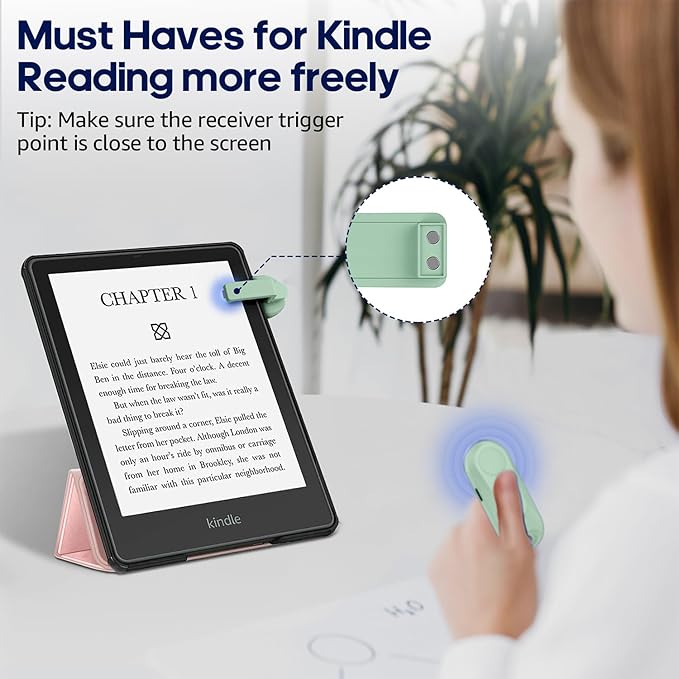 DATAFY [Case-Friendly] Page Turner for Kindle Paperwhite Oasis Kobo eReaders, Camera Camcorder Remote Controls, Page Turner Clicker for ipad Tablets Reading Novels with Wrist Strap Storage Bag Green