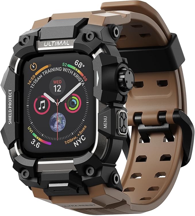 ULTIMAL Rugged Case with Band for Apple Watch Band 45mm,Compatible with Apple Watch Series 9/8/7 45mm,Military Grade Shockproof Bumper Cover for iWatch Tactical Band Men (Coffee Brown, 45mm)