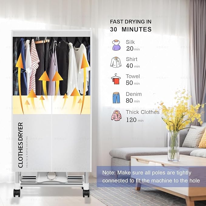 Clothes Dryer, Portable Drying Machine with Timer, 60inch Laundry Drying Wardrobe with Large Capacity, Electric Dryer/Rack for Home | Appartments (Grey IM5)