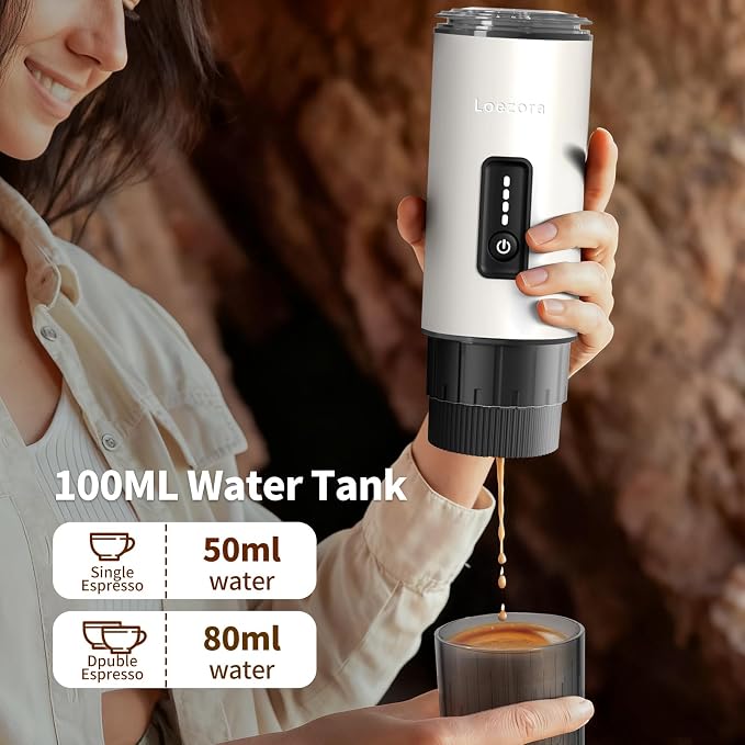 Portable Espresso Machine, 20Bar Self‑Heating & Cold Brew Coffee Maker, Rechargeable 7500mAh, 3‑in‑1 for Nespresso & Ground Coffee, Travel Coffee Machine for Camping Car (White)
