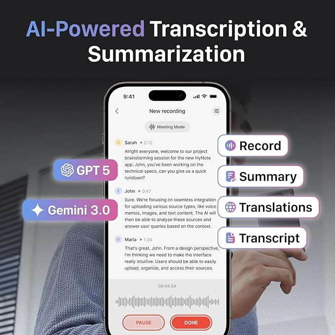 AI Voice Recorder for Phone Calls, Meetings & Lectures | Smart AI Note-Taking Device with Dedicated App for Transcription, Summary & Notes | Magnetic Case, 32GB (Up to 2000 Hours) | PDF Summary