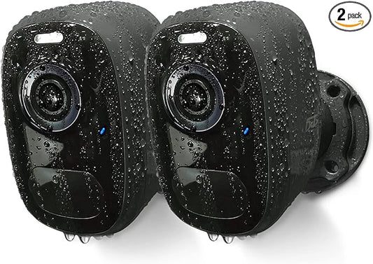 Magnetic Security Cameras Wireless Outdoor - Home Battery Powered WiFi Camera 2K Video/Color Night Vision/AI Motion Detection Siren Alarm and Spotlight 2-Way Audio Waterproof SD/Cloud (Black(2pcs))