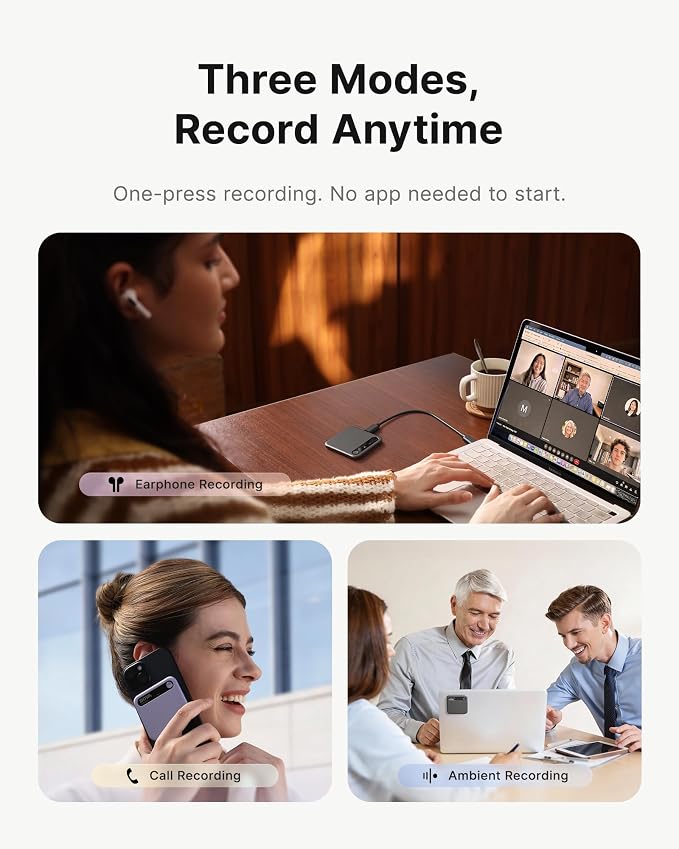 BOYA Notra AI Voice Recorder, Smart Transcription & Summary, App Control, 64GB Storage, Secure Cloud Sync, Supports 140+ Languages, MagSafe-Compatible, Ai Note Taker for Meetings & Interviews, Black