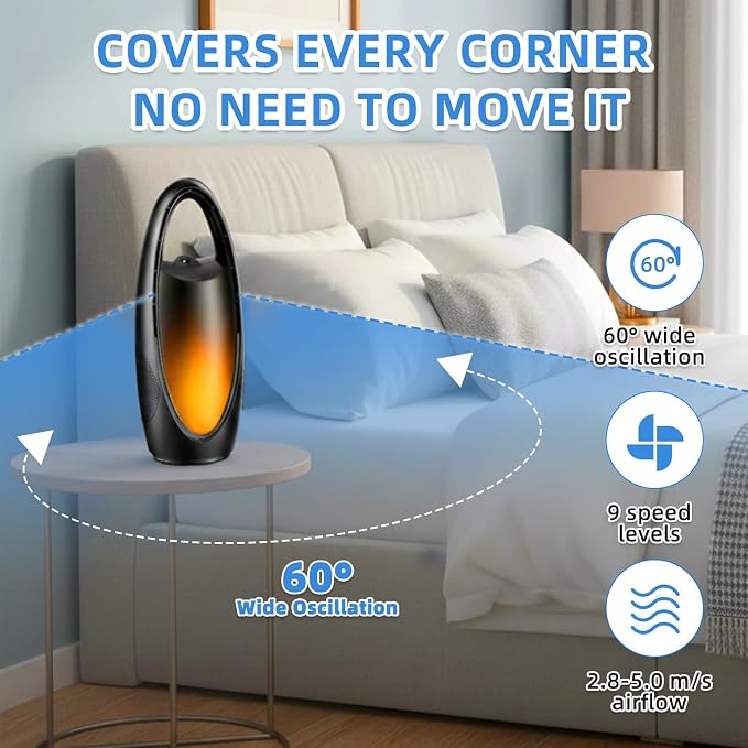 Bladeless Cooling Fan with Nano Cool Mist for Sleep & Hot Days, 13-Inch Rechargeable Quiet Desk Fan for Baby Nursery Bedroom Office Dorm, 9-Speed Oscillation, Night Light, 9H Timer