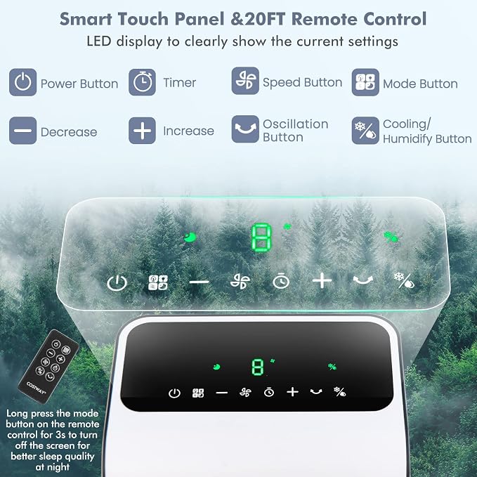 COSTWAY Evaporative Air Cooler, 3-in-1 Portable Swamp Cooler w/Fan & Humidifier, Air Cooling Fan w/ 360° Rotating Fan Blade, 3 Modes, 24 Speeds, 12H Timer, 2 Ice Packs, LED Display, Remote Control