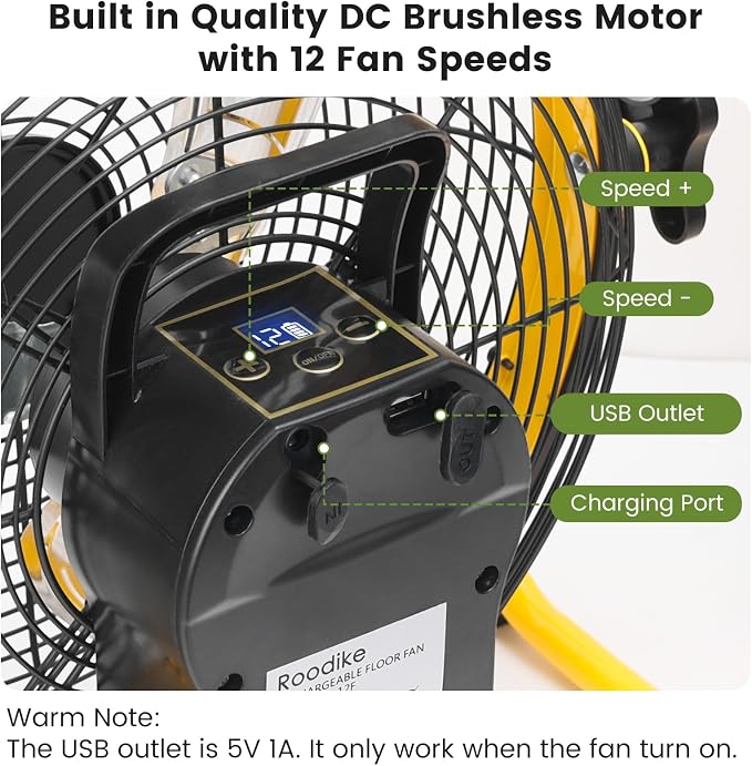 14" Solar Rechargeable Floor Fan, 35W Solar Powered Battery Operated Fans for Outdoor Garden Greenhouse Barn Stable Camping Garage Patio Air Circulation Cooling