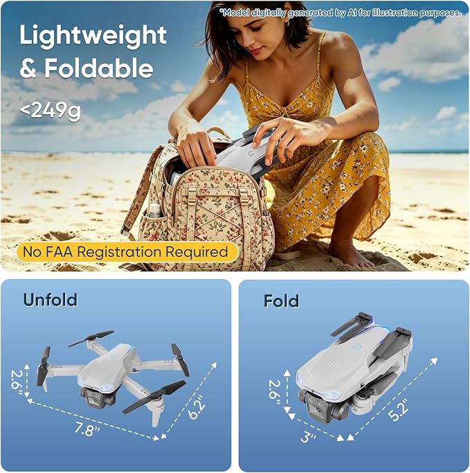 1080P Drone with Camera for Adults, Kids & Beginners, Foldable FPV Quadcopter with One Key Takeoff/Landing, Gesture Control, 360° Flips, 2 Batteries, Easy Flying Toy Gift for Teen Boys and Girls