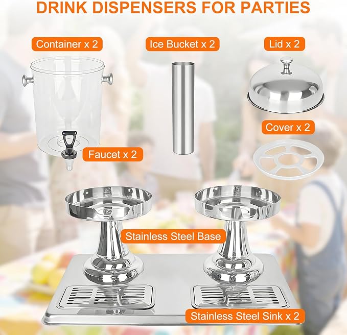 4.4 Gallon Iced Beverage Drink Dispenser, Stainless Steel Water Jar with Stand, Iced Beverage Drink Dispenser for Parties, Commercial Hot Cold Juice, Hot & Cold Drinks