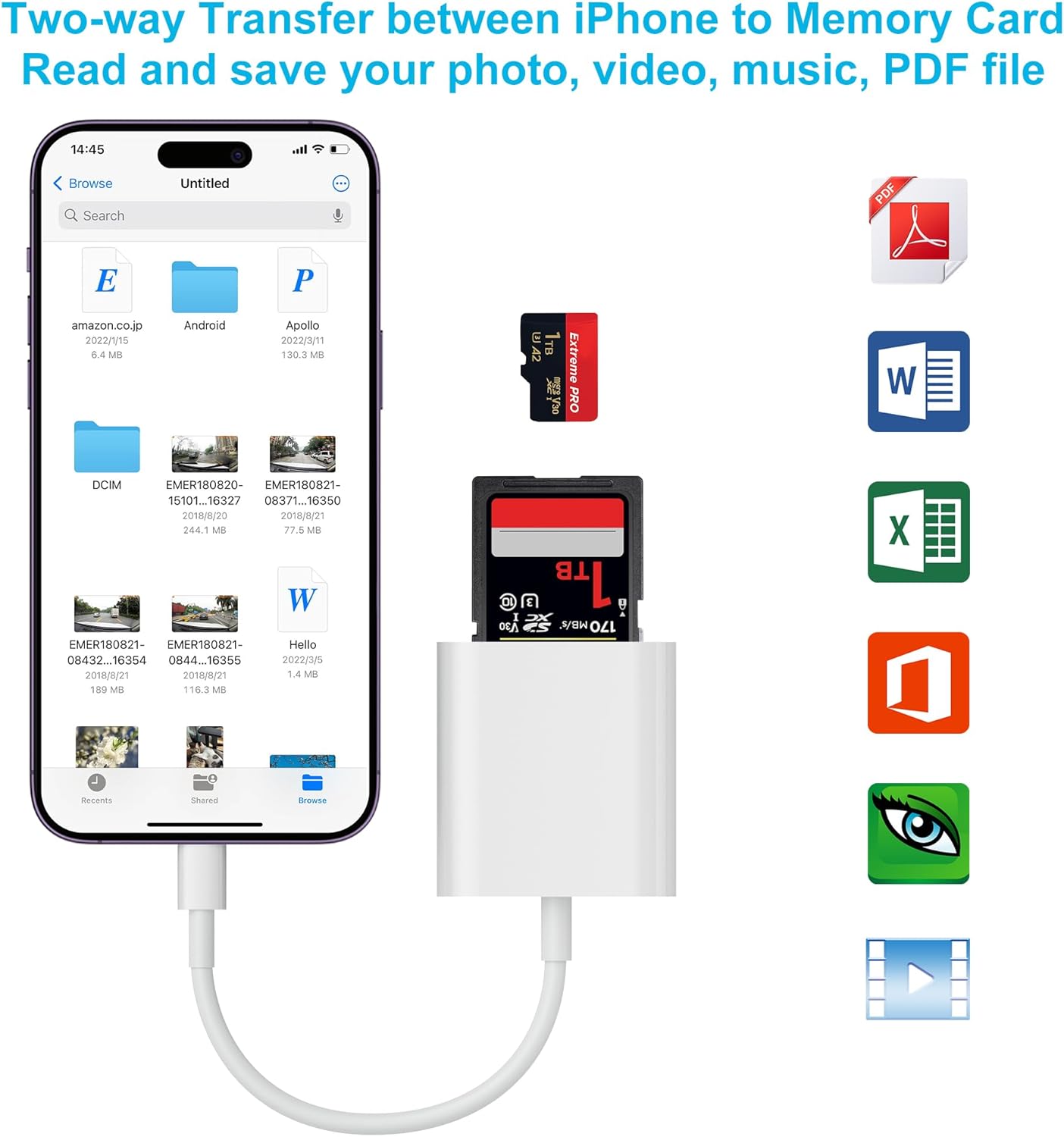 SD Card Reader for iPhone, Memory Card Reader with Dual Slot for SD/TF Card Plug and Play Trail Game Camera SD Card Viewer Lightning to MicroSD Card Camera Adapter for iPad No App Required