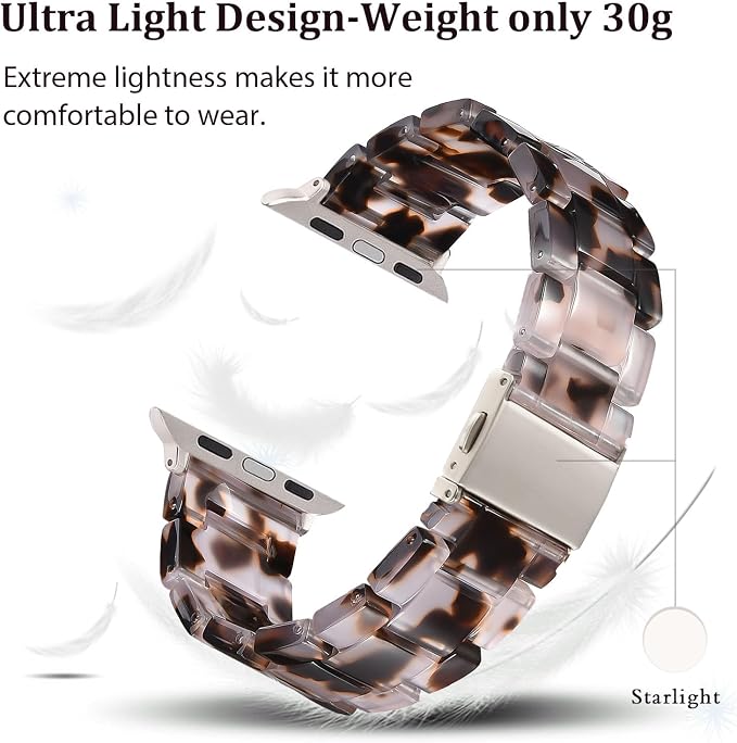 V-MORO Resin Bands Compatible with Apple Watch Series 11/10/9/8/7 Band 45mm/46mm/44mm/42mm Starlight Buckle Lightweight Fashion Strap Bracelet for iwatch Series SE/6/5/4/3/2/1 Women Men,Clear