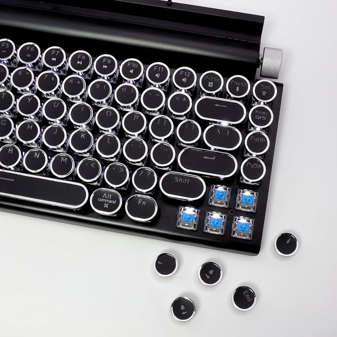 Adventurers Typewriter Style Retro Mechanical Keyboard, White Backlight, 83 Key Bluetooth 5.0 Blue Axis Compatible with Desktop, Laptop, Mac and Mobile, Black, 12.3 x 6.6 x 1.6 Inches