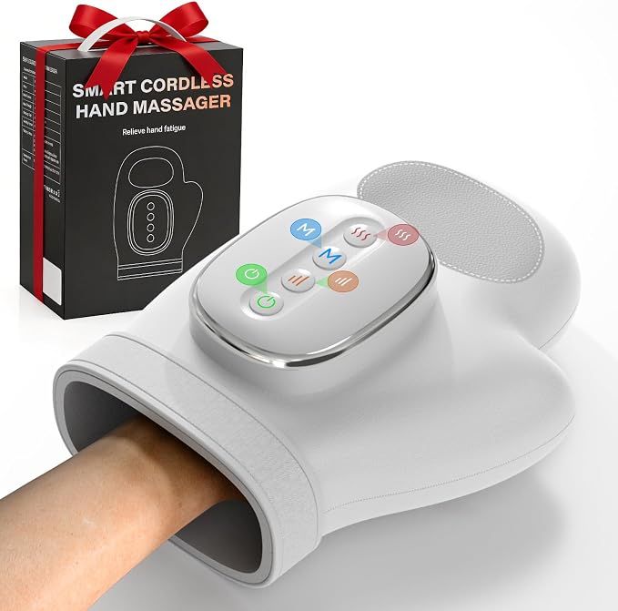 Hand Massager with Heat and Compression: 2026 New Cordless Electric Hand Massage for Arthritis Carpal Tunnel, 3 Massage 4 Temperatures 5 Compression Wrist Finger Massager, Gifts for Women Men, Grey