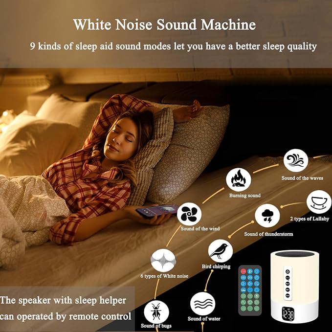Alarm Clock Bluetooth Speaker, Night Light White Noise Machine Touch Bedside Lamp with Alarm Clock for Kids Multi-Color Changing Night Light Xmas Gifts for Teenage Girls Boys Women Teen Girl Gifts