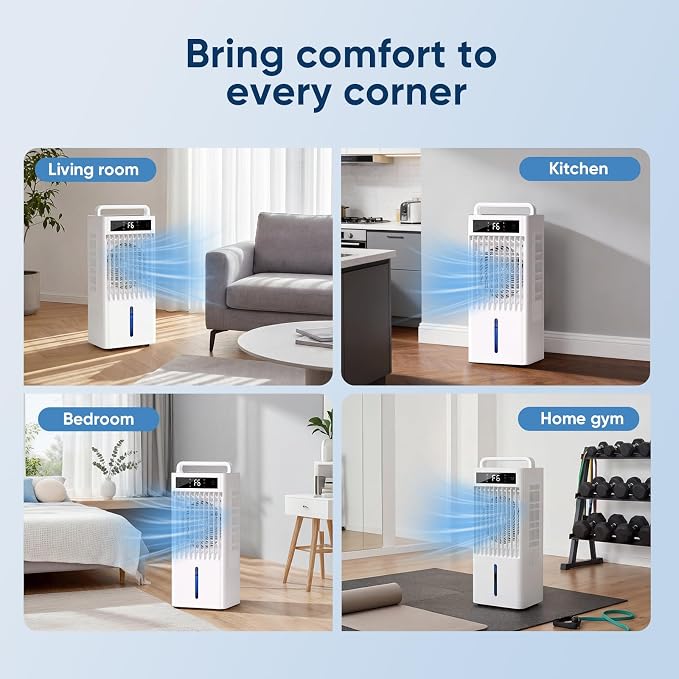 Portable Air Conditioners, 4-IN-1 Swamp Cooler, Evaporative Air Cooler, 6 Speeds & 3 Modes, 3-Gal Water Tank for Cooling, 15 FT/S Remote Control, Portable Air Cooler for Indoors Use