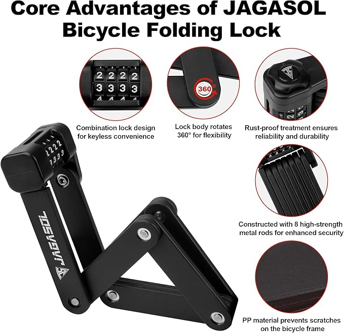 Compact Folding Bike Lock Compact Lightweight High Security Anti-Theft Bicycle Lock 33.46in for Bikes or Scooters
