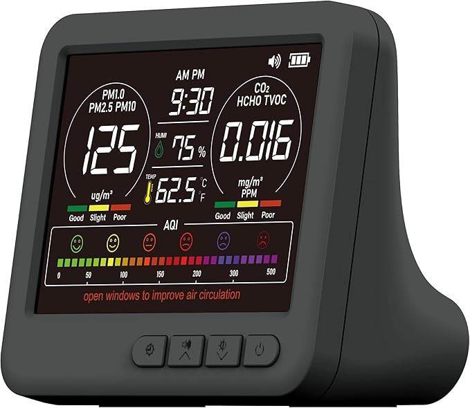 Professional 16-in-1 Portable Indoor Air Quality Monitor with AQI Reminder, Real-Time Air Detector for Home, Bedroom, Office, Car & Daily Use