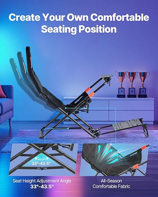 VEVOR Portable Racing Wheel Stand, Foldable & Adjustable Steering Sim Wheel Stand, 18.5 in Seat Inner Width, Compatible with Logitech G923/G920/G29, Thrustmaster T248P, Fanatec, Hori, Mad Catz, Black