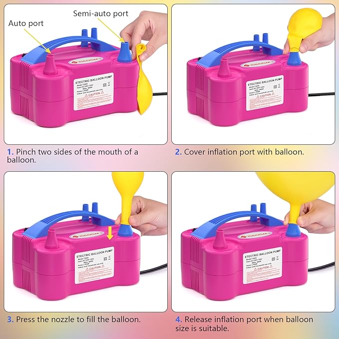 ID IDAODAN 4-in-1 Electric Balloon Pump with Triple Nozzles, Dual Motor Balloon Inflator & Deflator for Latex, Foil & 260Q Balloons