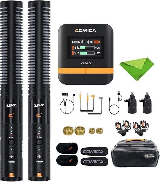 comica VM40 Combo Wireless Shotgun Microphone,2.4G Super Cardioid Polar Pattern,48kHz/32-bit Float Recording,Wired/Wireless Dual Modes,32G On-Board Recording Mic(VM 30 Upgraded Version)