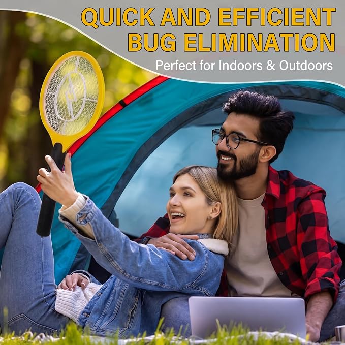 12 Pack Electric Fly Swatter Bulk Bug Zapper Rackets for Indoor Outdoor Insect Control Killer Bat Handheld Mosquito Swatter Battery Powered Electric Bug Killer for Home Patio Camping (Yellow)