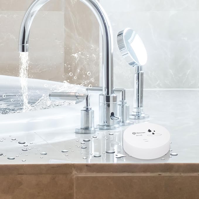 Geevon 10 Pack Water Leak Detectors, 100dB Water Sensor Alarms Flood Detector for Basements, Bathrooms, Laundry Rooms, Kitchens, Garages, and Attics, Water Alarms Battery-Operated (Battery Included)