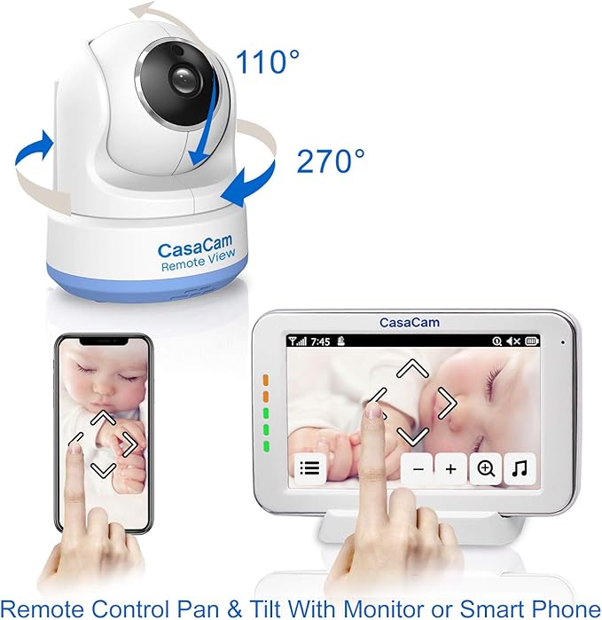 CasaCam Dual Mode Local & Remote View Baby Monitor with 5" Touchscreen and HD Pan & Tilt Camera, Secured Phone App, Two Way Audio, Lullabies, Nightlight, Night vision and Temperature Sensor. BM200 Pro