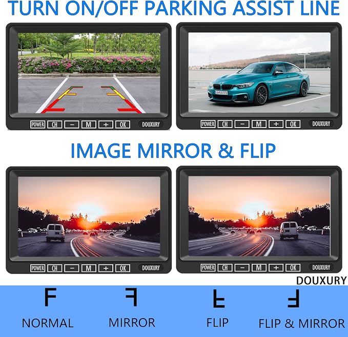 Wireless RV Backup Camera for Trailer Truck Camper Digital Rear Side View Cameras & HD 1080P 4 Splits 7" DVR Screen with Adapter for Furrion Pre-Wired IP69 Waterproof Night Vision 170° Wide View Angle