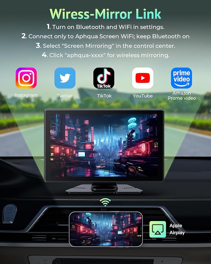 Carplay Screen for Apple CarPlay & Android Auto for Car with 4K Dash Cam,Backup Camera,Portable 9" HD IPS Screen for Car,GPS Navigation,Bluetooth,AirPlay,AUX/FM for All Vehicles