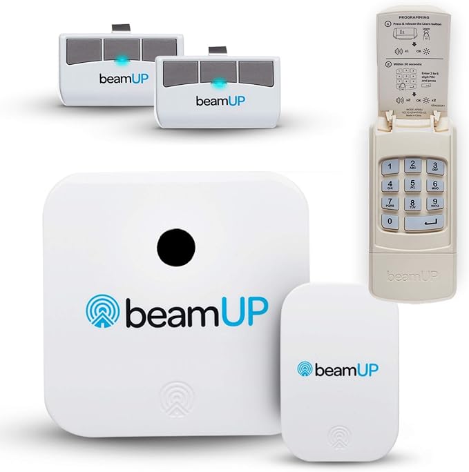beamUP The Volta - BU850 - Two Car Garage Door Opener with Battery Backup, Smart Home Garage Opener - Alexa Enabled, Garage Security Sensors Included, No Subscription Fees - White