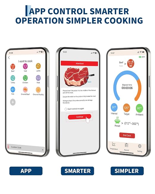 Garvee Smart Bluetooth Wireless Meat Thermometer, Long-Range Food Thermometer with Wireless Probe, Standalone Display Base, Dual Sensors, Perfect for BBQ, Oven, Smoker, Grill