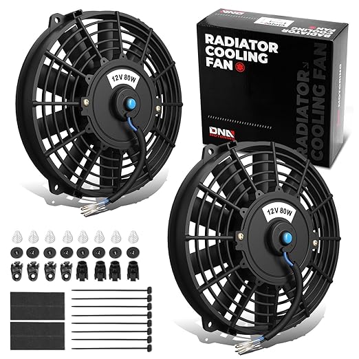 DNA Motoring 7 Inch High Performace Electric Cooling Slim Radiator Fan with Mount Kit, Black, 2PCS, RAF-7+FMK-X2