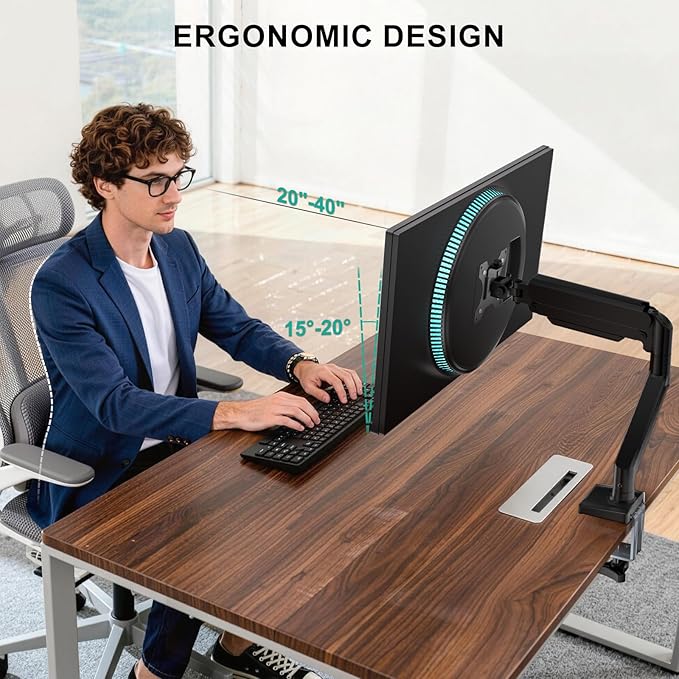 WALI Single Monitor Mount for 13-34 inch Screens, Adjustable Single Monitors Arm, Regular Screen up to 32 inch, 26.4lbs, Computer Monitor Stand for Desk, VESA 75/100mm (GSMP001N), Black