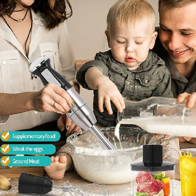 Immersion Hand Blender, 400W Stainless Steel Electric Handheld Stick Mixer with Adjustable Speed and Detachable Shaft for Smoothies Soups Shakes Puree