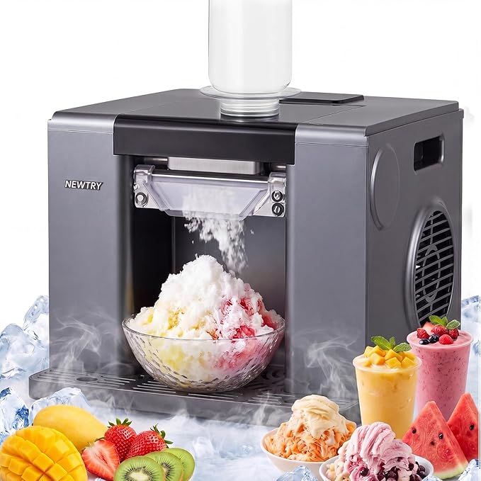 NEWTRY Snowflake Ice Machine 280W Shaved Ice Machine Automatic Snow Cone Maker Air Cooling Efficient Ice Crushing for Party Bar Home 110V (Black)