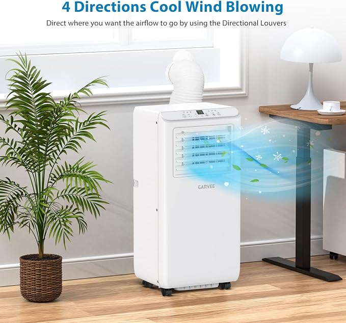 Garvee 10000 BTU Portable Air Conditioner - 3-in-1 Cooling, Dehumidifying & Fan, Cools Rooms Up to 600 Sq.Ft, Quiet Operation with Sleep Mode, 24-Hour Timer, Energy Efficient