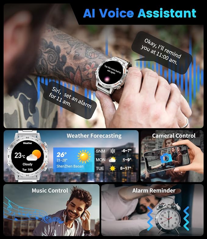 SUNKTA Smart Watches for Men(Answer/Calls),1.39 inch Touchscreen/5ATM Waterproof/120+ Sports Modes Fitness Watch with Heart Rate for Android/iOS BW1846R