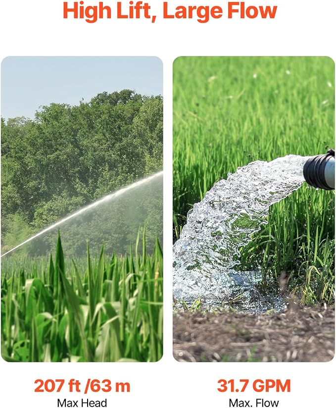VEVOR Deep Well Submersible Pump, 1 HP Output Power, 115V, 31.7 GPM Flow 207 ft Head, with 32.81 ft Cord External Control Box, Stainless Steel Water Pump, for Industrial Irrigation and Home Use, IP68