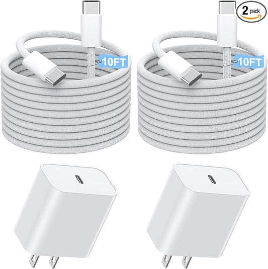 Fast Charging iPhone 17 16 15 Charger,2Pack 10 FT Long USB C Charger woven Cord with 20W USBC Fast Charger Block for iPhone 17/17 Air/17 Pro/17 Pro Max/16/16 Pro/16 Pro Max/15/15 Pro Max/Plus/iPad Pro