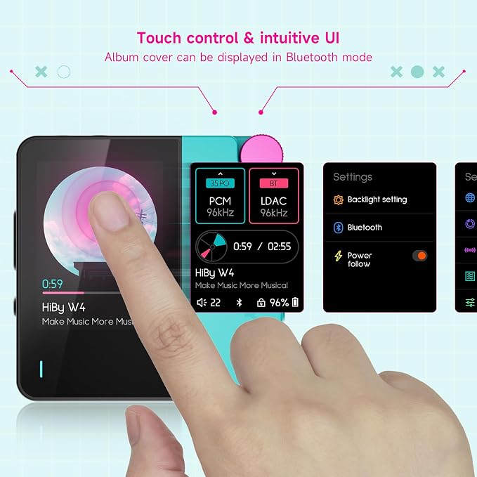 HiBy W4 Bluetooth Headphone Amplifier USB DAC, BT 5.4 & NFC, aptX Lossless LDAC, Dual DAC, DSD512 PCM 768kHz, 2-Inch Touch Screen, CVC Noise Reduction, 3.5mm & 4.4mm Balanced Output