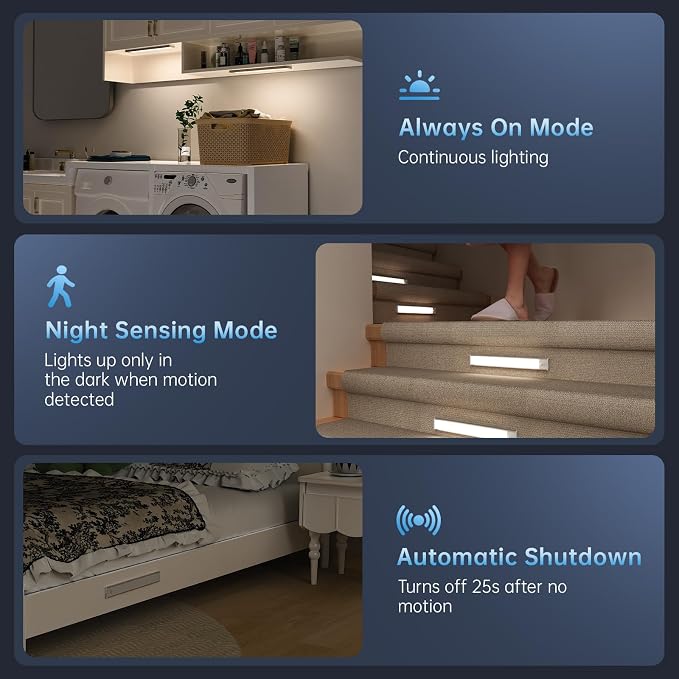Under Cabinet Lighting,54 LED 1800mAh Rechargeable,Motion Sensor Light,3 Colors Dimmable,Magnetic Closet Lights,Indoor Night Lights for Kitchen Bedroom Stairs 5 Pack