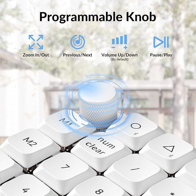 Keychron K0 Max QMK Wireless Custom Number Low-Profile RGB Backlit (Hot-Swappable) Silent Red Switch Keypad, 2.4 GHz & Bluetooth 5.3 Connection, 1000Hz Polling Rate - White